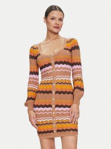 Guess Sukienka dzianinowa W4YK90 Z3GC0 Pomarańczowy Regular Fit. Brązowe kombinezony Guess, xxl, z aplikacjami, z dzianiny, bez kołnierzyka, bez ramiączek. Za 339,99 zł.