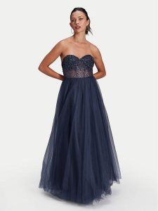 Swing Sukienka wieczorowa 5AH023HK Granatowy Slim Fit. Niebieskie sukienki Hey Kyla, bez wzorów, z syntetyku, wizytowe, bez kołnierzyka, bez ramiączek. Za 559,99 zł.
