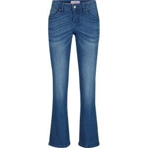 Dżinsy Bootcut Mid Waist, ze stretchem. Niebieskie jeansy bonprix, bez wzorów, z jeansu. Za 99,99 zł.