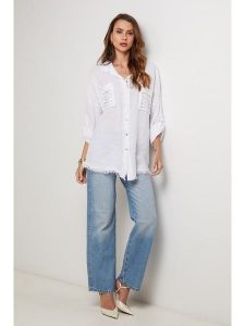 Lin Passion Lniana koszula w kolorze białym rozmiar: 40/42. Białe koszule Lin Passion, bez wzorów, ze lnu, bez kołnierzyka, bez ramiączek. Za 173,99 zł.