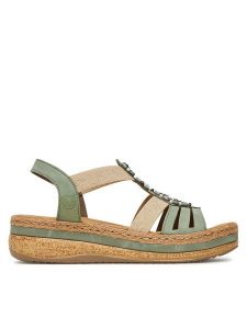 Rieker Sandały CEO-V0920-52 Zielony. Zielone sandały Rieker, bez wzorów, z materiału, bez obcasa, na koturnie, bez zapięcia. Za 339,99 zł.