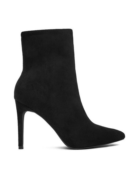 DeeZee Botki HXXS22051 Czarny. Czarne botki DeeZee, bez wzorów, z materiału, bez obcasa, na szpilce, bez zapięcia. Za 129,99 zł.