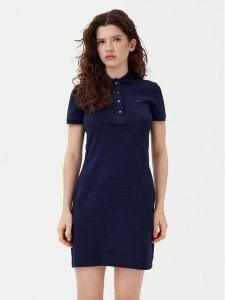 Lacoste Sukienka codzienna EF5473 Granatowy Slim Fit. Niebieskie sukienki Lacoste, na co dzień, bez wzorów, z bawełny, bez kołnierzyka, bez ramiączek, proste. Za 649,99 zł.
