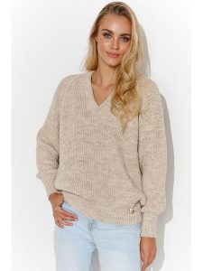 Makadamia Sweter w kolorze beżowym rozmiar: onesize. Brązowe swetry oversize Makadamia, bez wzorów, bez ramiączek. Za 149,37 zł.
