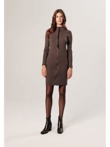 Rodier Sukienka w kolorze jasnobrązowym rozmiar: S. Brązowe sukienki Rodier, s, bez wzorów, z wełny, klasyczne, bez kołnierzyka, bez ramiączek, midi. Za 304,99 zł.