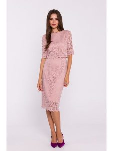 Stylove Sukienka w kolorze jasnoróżowym rozmiar: M. Różowe sukienki Stylove, na co dzień, m, bez wzorów, z koronki, bez kołnierzyka, bez ramiączek, midi, proste. Za 281,10 zł.