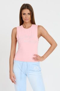 JUICY COUTURE Różowy top Blaine Juicy Script. Czerwone topy Juicy Couture, s, bez wzorów, bez kołnierzyka, bez ramiączek. W wyprzedaży za 145,99 zł.