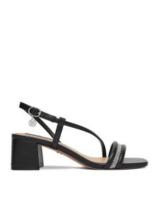 Nine West Sandały EO-LS505187-13 Czarny. Czarne sandały Nine West, bez wzorów, z materiału, bez obcasa, na słupku, bez zapięcia. Za 249,99 zł.