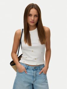 Vero Moda Top Naja 10341964 Biały Slim Fit. Białe topy Vero Moda, l, bez wzorów, z bawełny, bez kołnierzyka, bez ramiączek. Za 89,99 zł.
