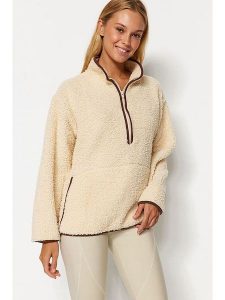 Trendyol Bluza polarowa w kolorze beżowym rozmiar: M. Brązowe bluzy Trendyol, m, bez wzorów, z polaru, bez kaptura. Za 92,42 zł.