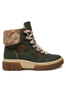 Rieker Trzewiki X8647-54 Zielony. Zielone botki Rieker, bez wzorów, ze skóry, bez obcasa, na płaskiej podeszwie, bez zapięcia. Za 295,00 zł.