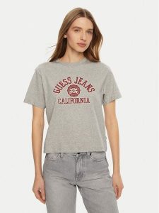Guess Jeans T-Shirt W5RI43 K8HM0 Szary Regular Fit. Szare t-shirty Guess Jeans, xl, z aplikacjami, z bawełny, bez kołnierzyka, bez ramiączek. Za 89,99 zł.