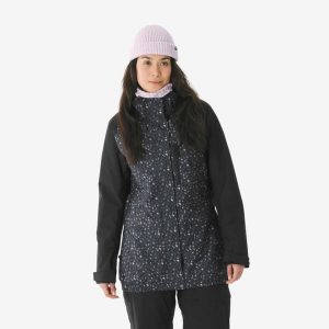 Kurtka narciarska i snowboardowa damska Quechua 500 long. Czarne kurtki DREAMSCAPE, na zimę, l, bez wzorów, z materiału, bez kaptura, narciarskie. Za 299,99 zł.