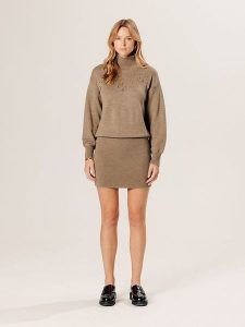 Rodier Wełniana sukienka w kolorze beżowym rozmiar: L. Brązowe sukienki Rodier, na co dzień, l, bez wzorów, z wełny, bez kołnierzyka, bez ramiączek, midi, proste. Za 434,99 zł.