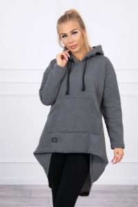 Bluza ocieplana z długim tyłem i kapturem grafitowa. Szare bluzy KESI, l, bez wzorów, z bawełny. Za 238,37 zł.