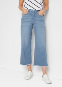 Jeansy 7/8 wide fit. Niebieskie jeansy bonprix, bez wzorów, z jeansu. Za 92,99 zł.