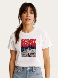 WOOOP Koszulka "Scary Movie Official Safety vs Death" w kolorze białym rozmiar: S. Białe bluzki Wooop, s, bez wzorów, z bawełny, bez kołnierzyka, bez ramiączek. Za 56,99 zł.