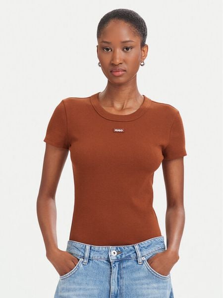 HUGO T-Shirt Easy 50523924 Brązowy Slim Fit. Brązowe t-shirty Hugo, l, bez wzorów, z bawełny, bez kołnierzyka, bez ramiączek. Za 199,99 zł.