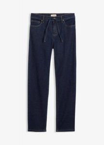 Dżinsy o kroju loose z prostymi nogawkami i talią mid waist. Niebieskie jeansy bonprix, bez wzorów, z jeansu. Za 124,99 zł.