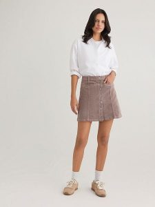 MAVI Spódnica sztruksowa w kolorze szarobrązowym rozmiar: M. Brązowe spódnice Mavi, m, bez wzorów, ze sztruksu, mini. Za 114,95 zł.
