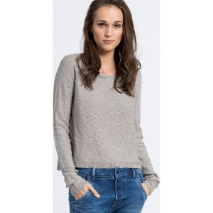 Review - Sweter. Szare swetry klasyczne marki Review, z bawełny, z krótkim rękawem. W wyprzedaży za 49,90 zł.