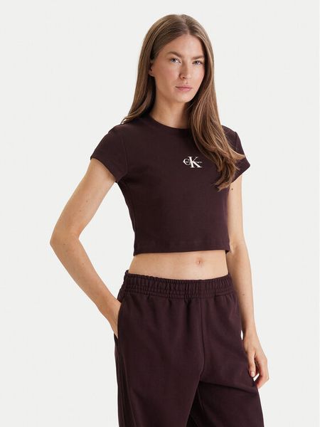 Calvin Klein Jeans T-Shirt LV047AB802 Brązowy Slim Fit. Brązowe t-shirty Calvin Klein Jeans, l, bez wzorów, z bawełny, bez kołnierzyka, bez ramiączek. Za 209,99 zł.