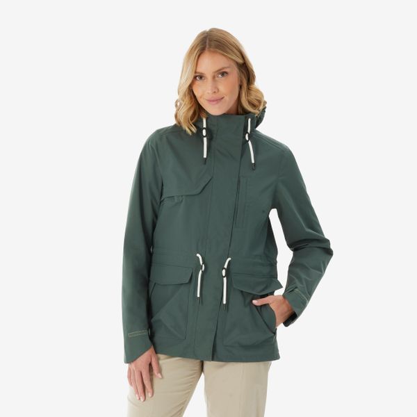 Kurtka turystyczna damska Quechua NH500 wodoodporna. Zielone kurtki QUECHUA, m, bez wzorów, z materiału, bez kaptura. Za 249,99 zł.