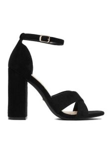 DeeZee Sandały CEO-9988 Czarny. Czarne sandały DeeZee, bez wzorów, z materiału, bez obcasa, na słupku, bez zapięcia. Za 139,99 zł.