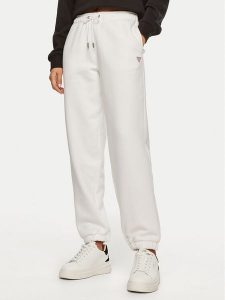 Guess Jeans Spodnie dresowe W4YB33 KC811 Biały Regular Fit. Białe spodnie dresowe Guess Jeans, m, z aplikacjami, z bawełny. Za 179,99 zł.