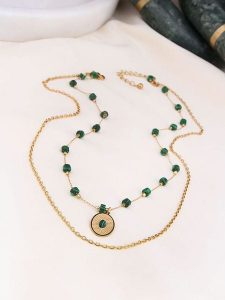 Charlize Pozłacany naszyjnik z malachitami - dł. 50 cm rozmiar: onesize. Zielone naszyjniki Charlize, z malachitem, pozłacane. Za 117,73 zł.