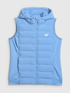 4F Bezrękawnik z wypełnieniem syntetycznym damski - niebieski M. Niebieskie kamizelki 4f, m, bez wzorów, z materiału, bez kołnierzyka, bez ramiączek, bez kaptura. Za 249,99 zł.