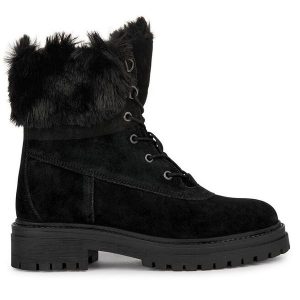 Trzewiki Geox. Czarne botki Geox, bez wzorów, bez obcasa, na płaskiej podeszwie, bez zapięcia. Za 439,99 zł.