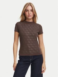 Guess T-Shirt W4BI26 J1314 Brązowy ciemny Regular Fit. Brązowe t-shirty Guess, s, z aplikacjami, z bawełny, bez kołnierzyka, bez ramiączek. Za 264,99 zł.