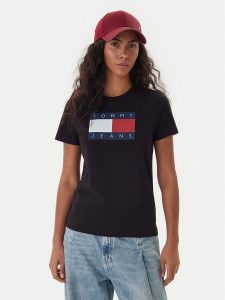 Tommy Jeans T-Shirt Flag DW0DW22562 Czarny Regular Fit. Czarne t-shirty Tommy Jeans, xs, bez wzorów, z bawełny, bez kołnierzyka, bez ramiączek. Za 149,99 zł.