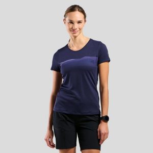 Koszulka damska Odlo F-DRY RIDGELINE T-shirt crew neck s/s. Niebieskie koszule nocne ODLO, bez wzorów, z materiału, bez ramiączek. Za 144,49 zł.