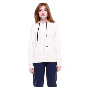 Podstawowa damska bluza z kapturem i zamkiem błyskawicznym. Białe bluzy LEONE 1947 APPAREL, l, bez wzorów, z tkaniny, z kapturem. Za 151,56 zł.