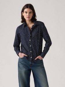 Levi's Bluzka w kolorze granatowo-białym rozmiar: L. Niebieskie bluzki Levi's®, l, bez wzorów, z bawełny, bez kołnierzyka, bez ramiączek. Za 131,43 zł.