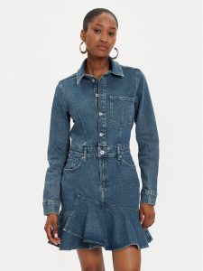 Karl Lagerfeld Jeans Sukienka jeansowa 245J1302 Niebieski Slim Fit. Niebieskie kombinezony Karl Lagerfeld Jeans, xs, bez wzorów, z bawełny, bez kołnierzyka, bez ramiączek. Za 449,99 zł.