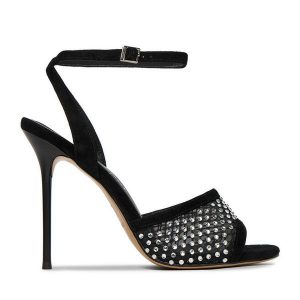 Sandały Eva Minge. Czarne sandały Eva Minge, bez wzorów, bez obcasa, na szpilce, bez zapięcia. Za 429,99 zł.