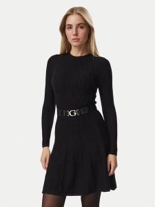Guess Sukienka dzianinowa W6BK64 Z1569 Czarny Regular Fit. Czarne sukienki Guess, s, z aplikacjami, z dzianiny, bez kołnierzyka, bez ramiączek. Za 614,99 zł.