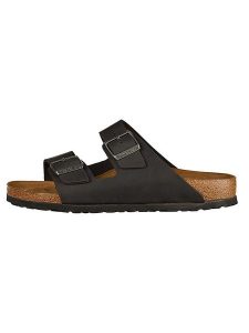 Birkenstock Skórzane klapki "Arizona" w kolorze czarnym rozmiar: 46. Czarne klapki Birkenstock, bez wzorów, z otwartym noskiem, bez obcasa. Za 364,95 zł.