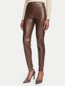 Guess Legginsy W4BB18 WGIK0 Khaki Slim Fit. Brązowe legginsy Guess, z aplikacjami, ze skóry. Za 394,99 zł.