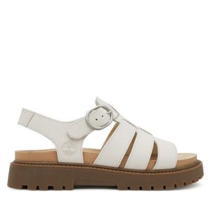 Sandały Timberland. Białe sandały Timberland, bez wzorów, bez obcasa, na płaskiej podeszwie, bez zapięcia. Za 369,99 zł.