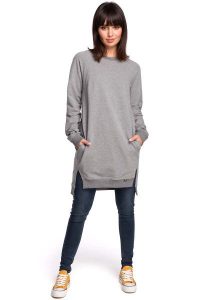 Szara Długa Nierozpinana Bluza z Rozporkami. Szare bluzy MOE, l, bez wzorów, z bawełny, bez kaptura. Za 249,90 zł.
