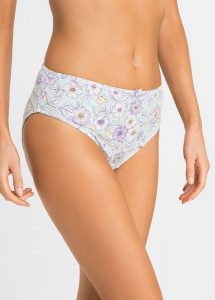 Figi maxi (4 pary). Fioletowe figi bonprix, bez wzorów. Za 59,99 zł.