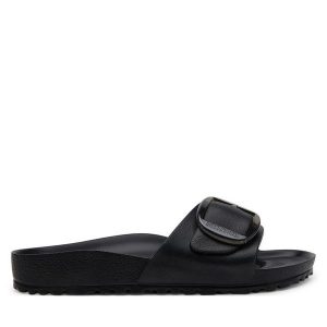 Klapki Birkenstock. Czarne klapki Birkenstock, bez wzorów, bez obcasa. Za 249,99 zł.
