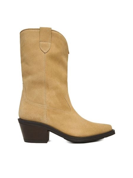 Badura Kowbojki EO-CAMILA-5031 Beżowy. Brązowe botki Badura, bez wzorów, ze skóry, bez obcasa, na słupku, bez zapięcia. Za 429,99 zł.