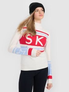 4F Golf z wełną damski - biały L. Białe golfy 4f, bez wzorów, z wełny. Za 199,99 zł.