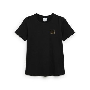 Koszulka damska DIADORA L.T-SHIRT SS FLOUNCE. Czarne koszulki sportowe Diadora, bez wzorów, bez ramiączek. Za 39,99 zł.