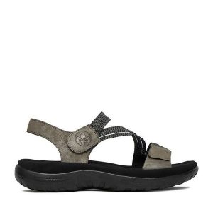 Sandały Rieker. Szare sandały Rieker, bez wzorów, bez obcasa, na płaskiej podeszwie, bez zapięcia. Za 319,99 zł.